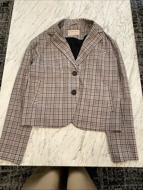 We The Free Pink Plaid Cropped Blazer